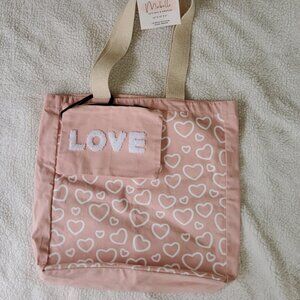 Pink Love Hearts Canvas Tote bag & wristlet NWT
